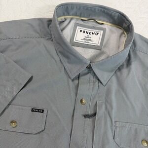 PONCHO Mens 3XL Regular Fit Striped Short Sleeve Shirt Magnetic Pockets EUC